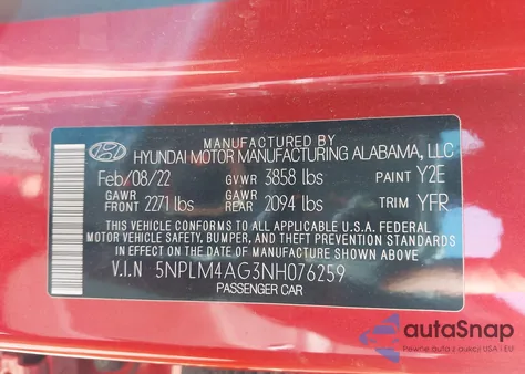 2022 Hyundai Elantra Sel from USA, damaged, VIN 5NPLM4AG3NH076259
